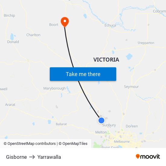 Gisborne to Yarrawalla map