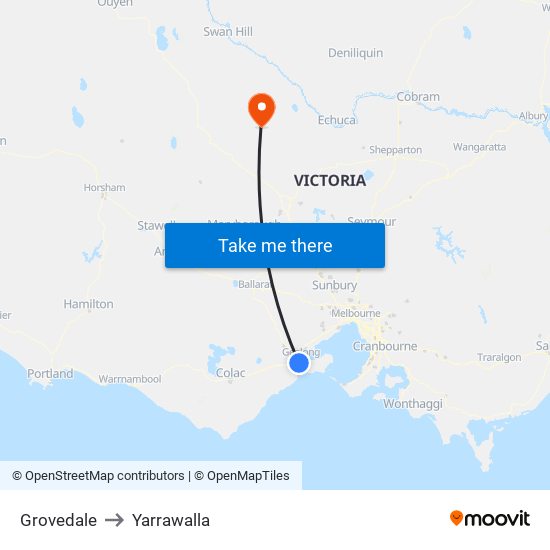 Grovedale to Yarrawalla map