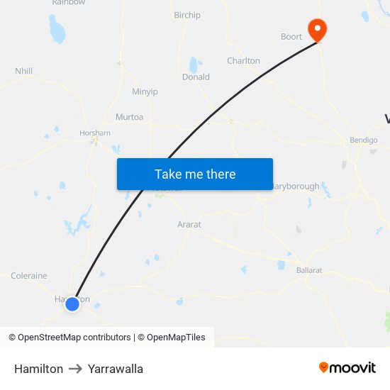 Hamilton to Yarrawalla map
