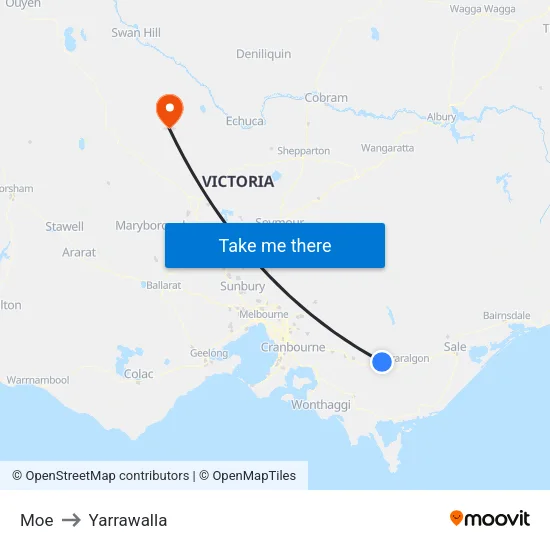 Moe to Yarrawalla map