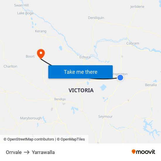 Orrvale to Yarrawalla map