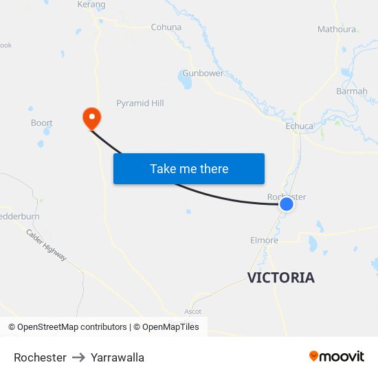 Rochester to Yarrawalla map