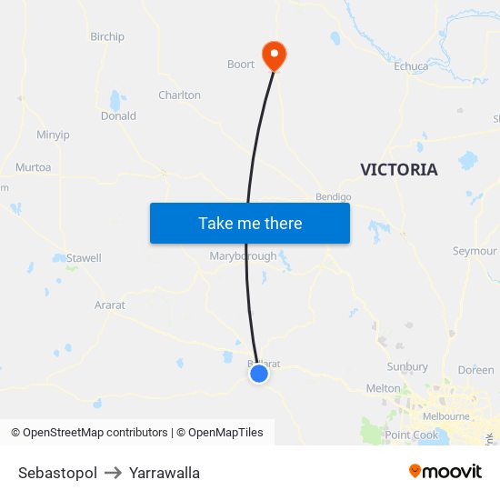 Sebastopol to Yarrawalla map