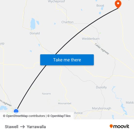 Stawell to Yarrawalla map