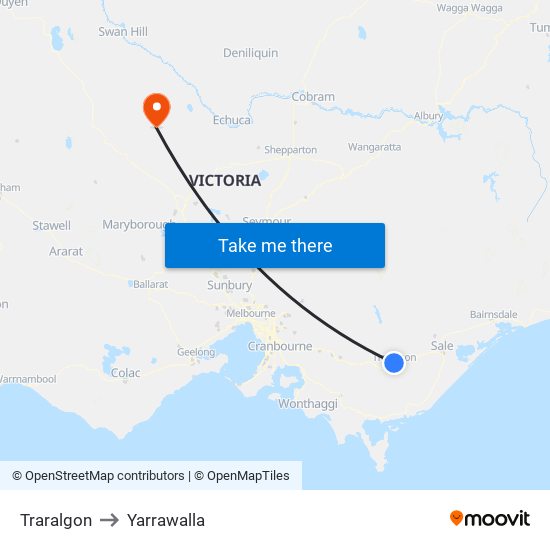 Traralgon to Yarrawalla map