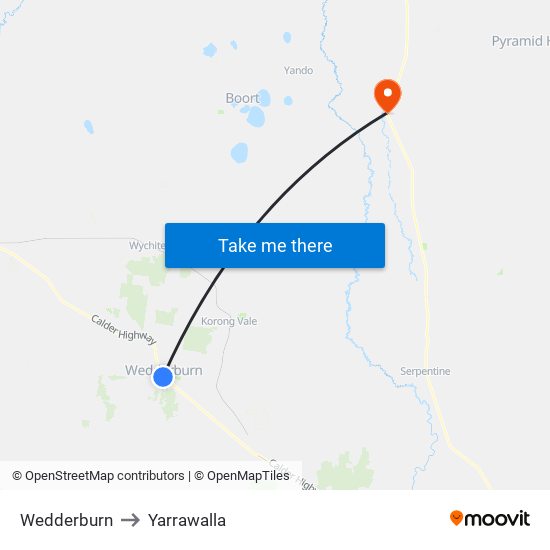 Wedderburn to Yarrawalla map