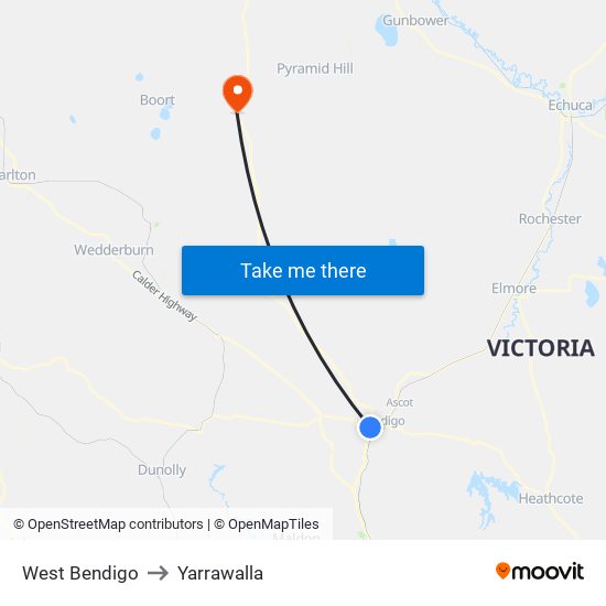 West Bendigo to Yarrawalla map