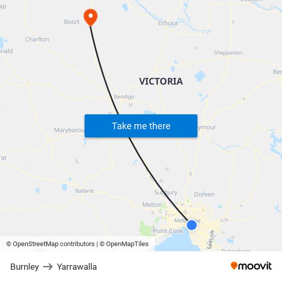 Burnley to Yarrawalla map