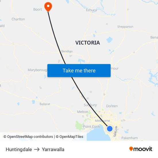 Huntingdale to Yarrawalla map