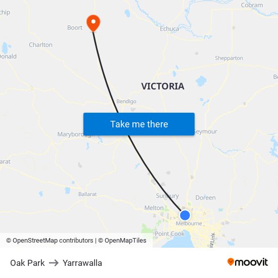 Oak Park to Yarrawalla map