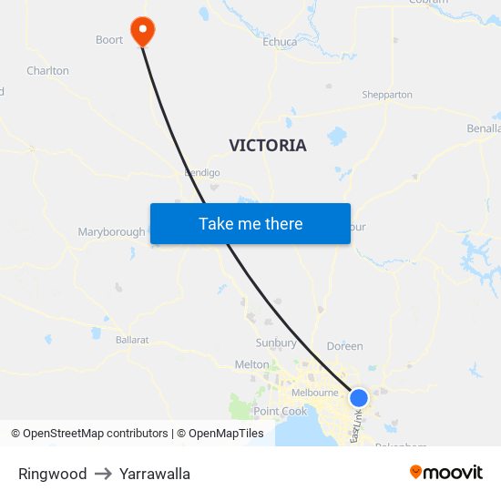 Ringwood to Yarrawalla map