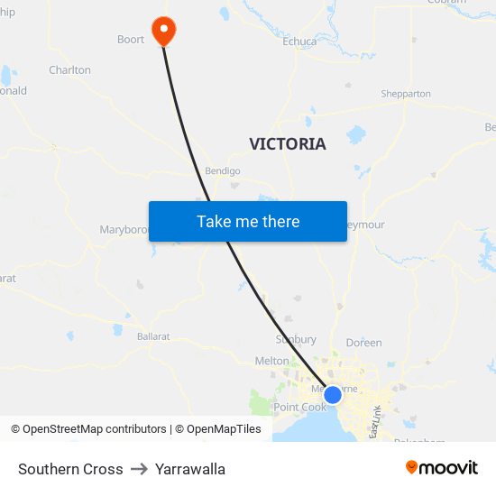 Southern Cross to Yarrawalla map