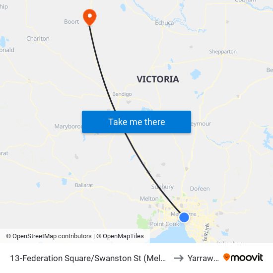 13-Federation Square/Swanston St (Melbourne City) to Yarrawalla map