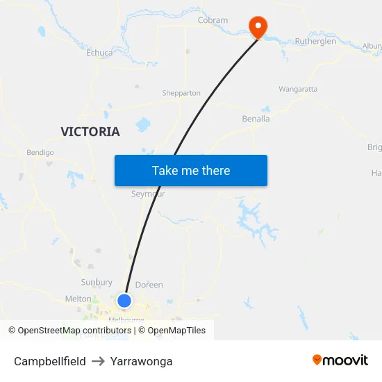 Campbellfield to Yarrawonga map