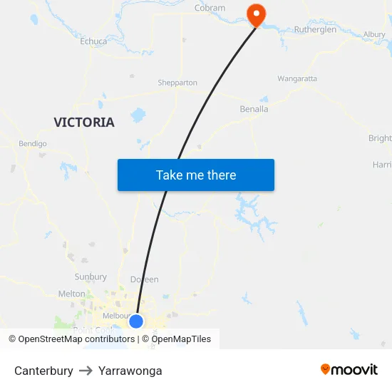 Canterbury to Yarrawonga map