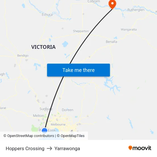 Hoppers Crossing to Yarrawonga map