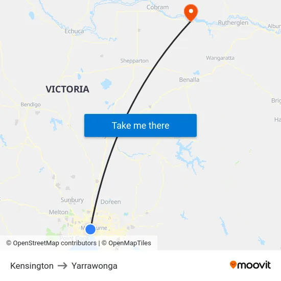 Kensington to Yarrawonga map