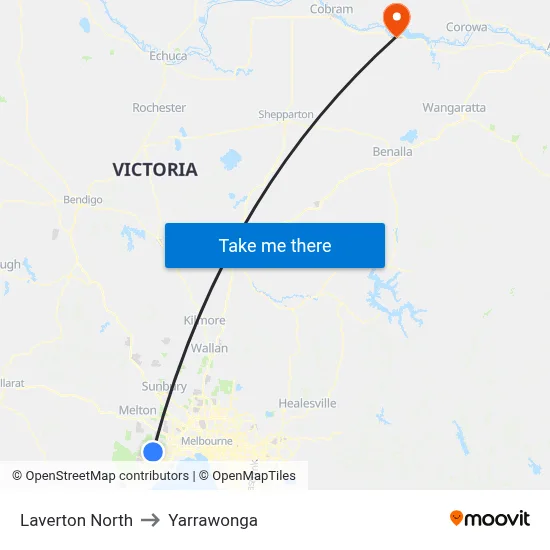 Laverton North to Yarrawonga map
