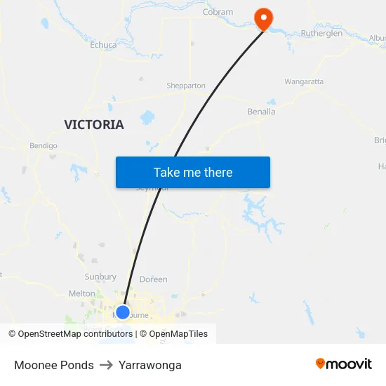 Moonee Ponds to Yarrawonga map