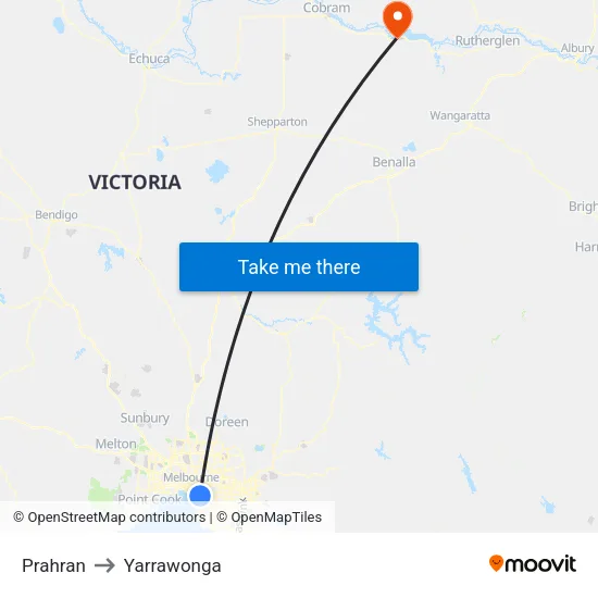 Prahran to Yarrawonga map