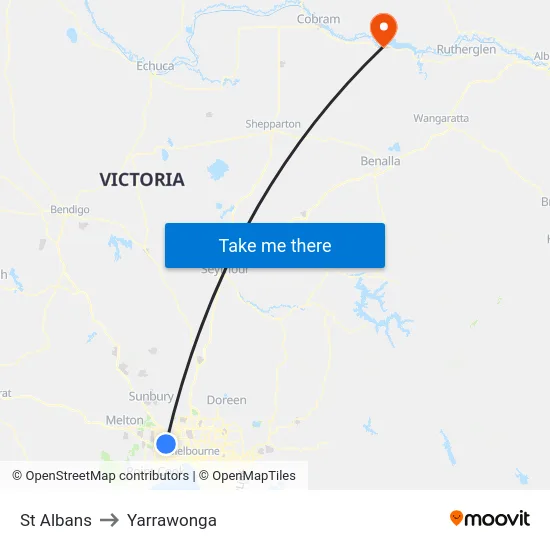 St Albans to Yarrawonga map