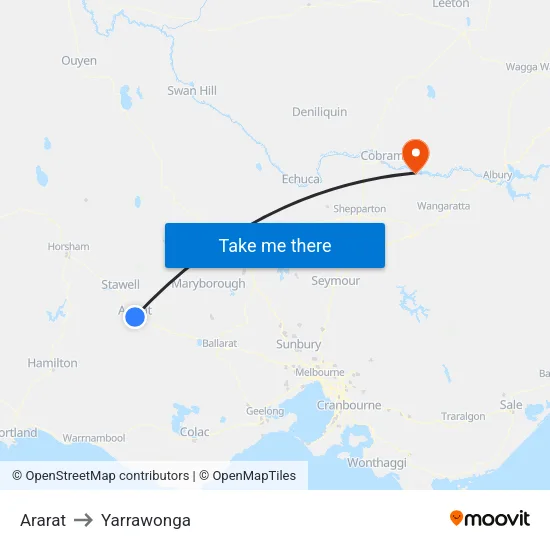 Ararat to Yarrawonga map
