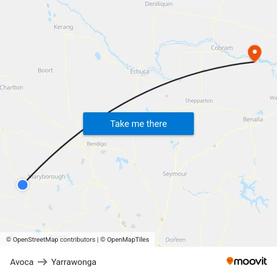 Avoca to Yarrawonga map