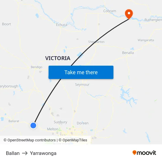 Ballan to Yarrawonga map