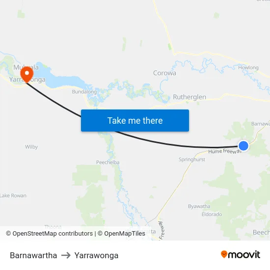Barnawartha to Yarrawonga map