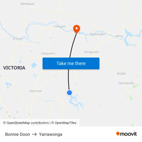 Bonnie Doon to Yarrawonga map