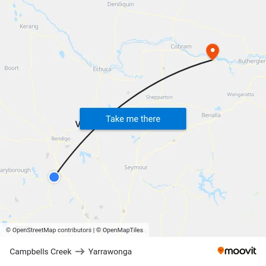 Campbells Creek to Yarrawonga map