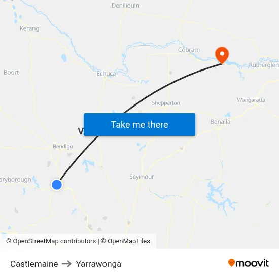 Castlemaine to Yarrawonga map