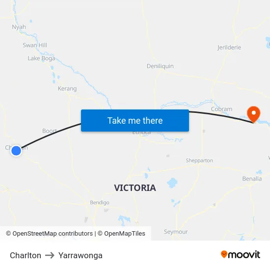 Charlton to Yarrawonga map