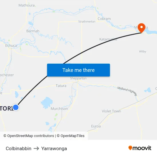 Colbinabbin to Yarrawonga map