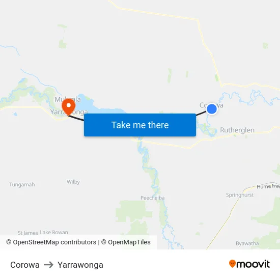 Corowa to Yarrawonga map