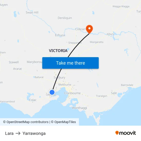 Lara to Yarrawonga map
