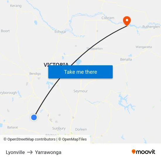 Lyonville to Yarrawonga map