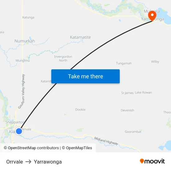 Orrvale to Yarrawonga map