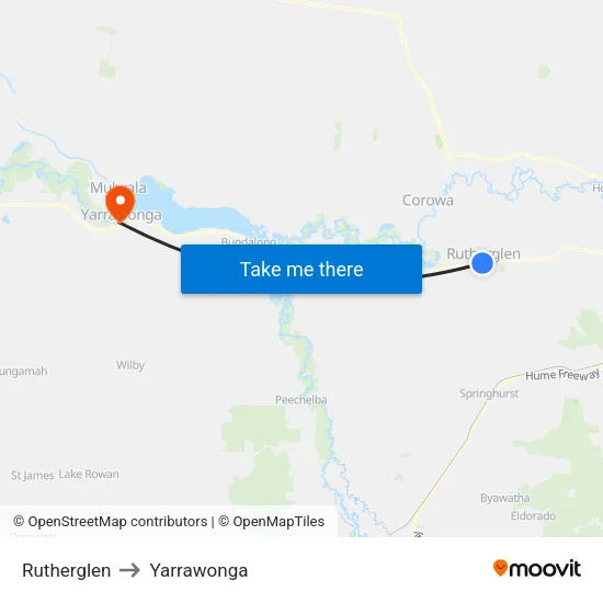 Rutherglen to Yarrawonga map