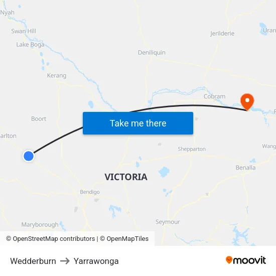 Wedderburn to Yarrawonga map