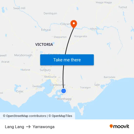 Lang Lang to Yarrawonga map