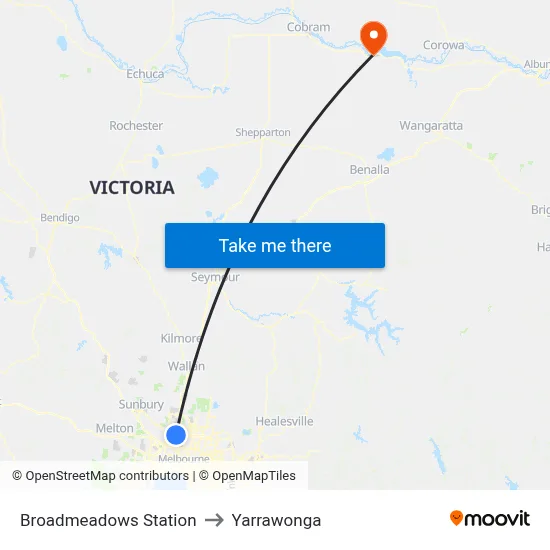 Broadmeadows Station to Yarrawonga map