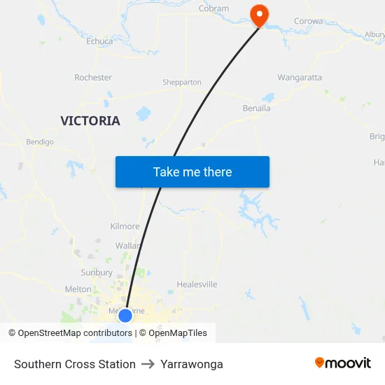 Southern Cross Station to Yarrawonga map