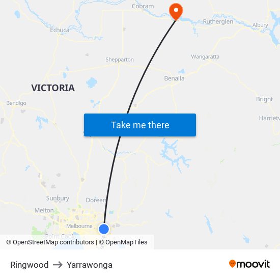 Ringwood to Yarrawonga map