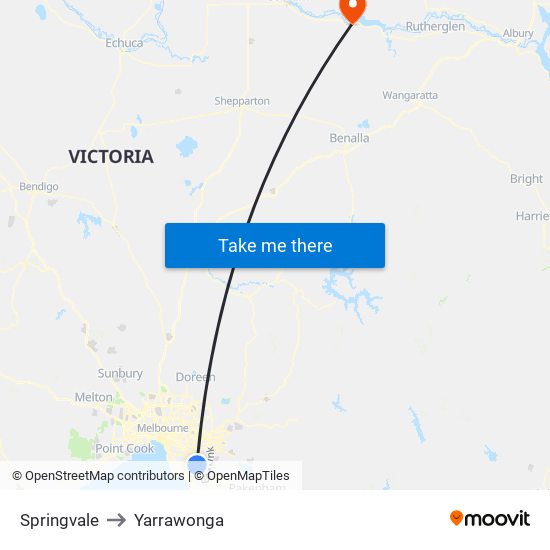 Springvale to Yarrawonga map