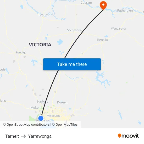 Tarneit to Yarrawonga map