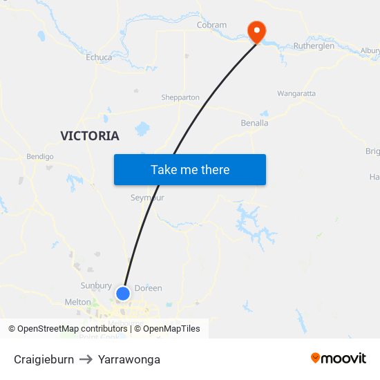 Craigieburn to Yarrawonga map