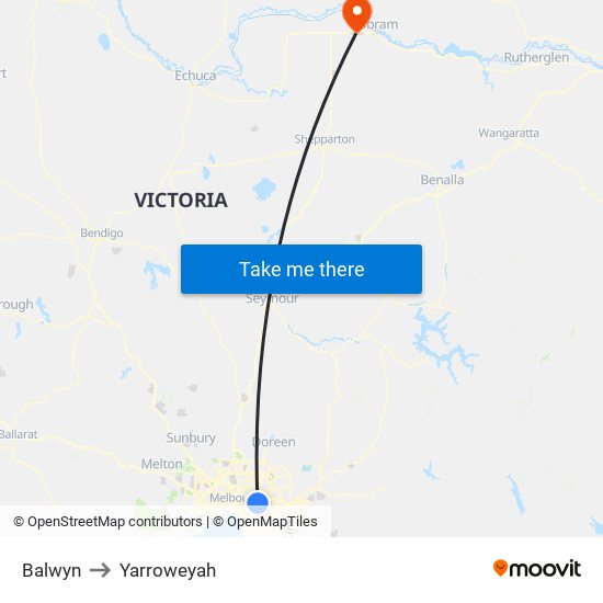 Balwyn to Yarroweyah map