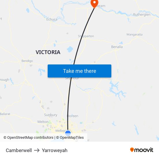Camberwell to Yarroweyah map