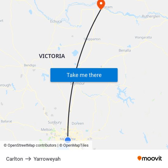 Carlton to Yarroweyah map